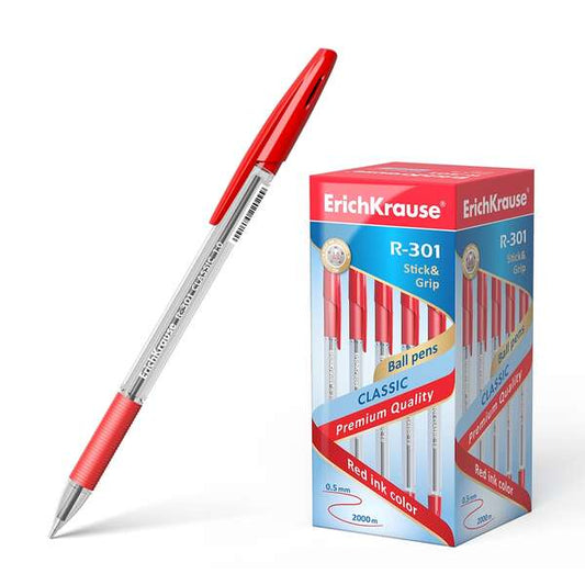 Erichkrause R-301 Stick&Grip Boligrafo de Bola Punta 1.0mm - Trazo 0.5mm - Agarre con Grip de Goma -