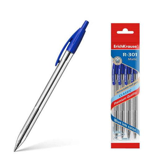 Erichkrause Pack de 4 Boligrafos Automatico R-301 Classic Matic 10 - Punta Estandar de 10mm - Tinta