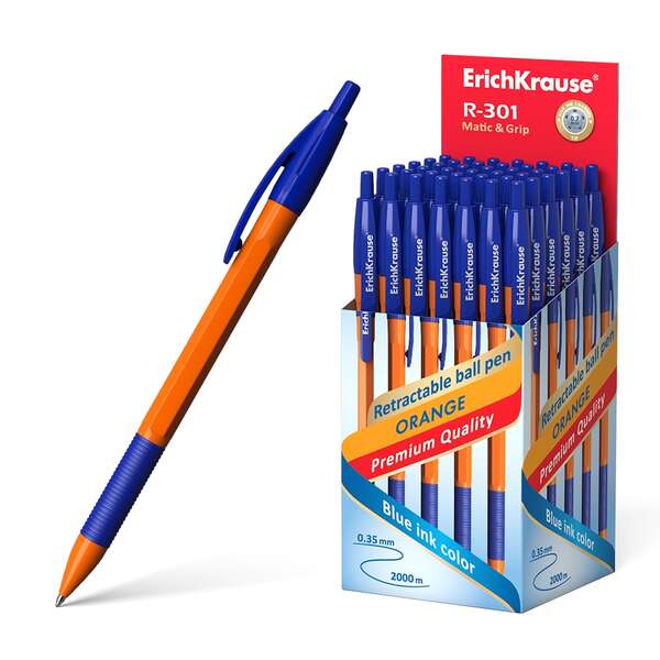 Erichkrause R-301 Naranja Matic&Grip Boligrafo Retractil - Punta de 07mm - Trazo de 0.35mm - Grip de