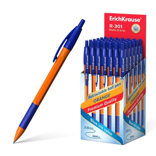Erichkrause R-301 Naranja Matic&Grip Boligrafo Retractil - Punta de 07mm - Trazo de 0.35mm - Grip de