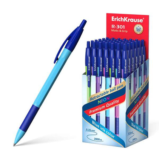 Erichkrause R-301 Neon Matic&Grip Boligrafo Retractil - Punta de 0.7mm - Trazo 0.35mm aprox. - Tinta