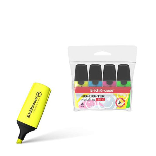 Erichkrause Visioline Mini Pack de 4 Marcadores - Miniformato con Divertidos Emoticonos - Colores: A