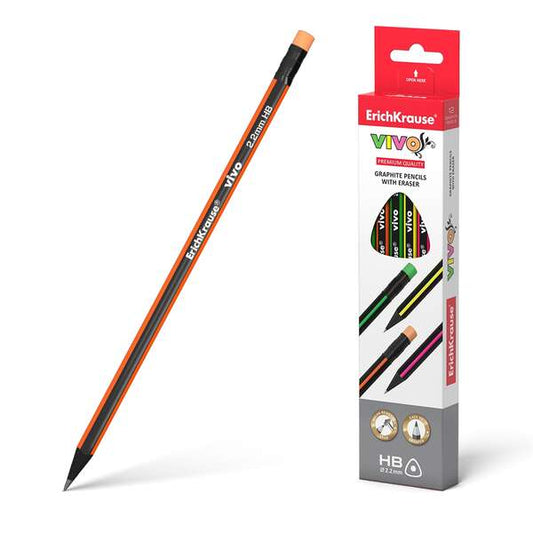 Erichkrause Vivo HB - Lapiz de Grafito Triangular con Goma de Borrar - Madera Seleccionada - Alta Re