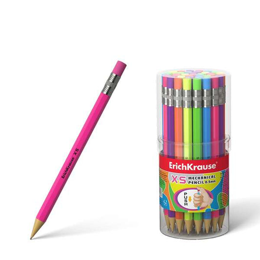 Erichkrause Portaminas Xs 05 mm - Mini-Lapiz Mecanico Hexagonal - Carcasa y Borrador en Colores Neon