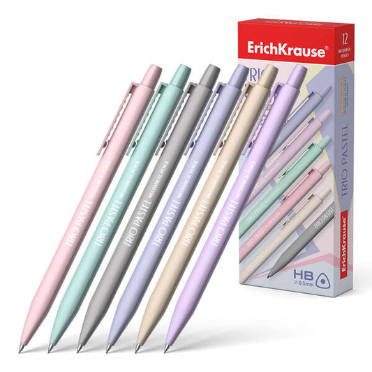 Erichkrause Trio Pastel Portaminas 0.5mm HB - Goma de Borrar - Para Minas 0.5mm - Colores Pastel Sur