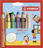 Stabilo Woody 3 en 1 Pack de 6 Lapices de Colores + Sacapuntas - Lapiz de Color, Cera y Acuarela, To