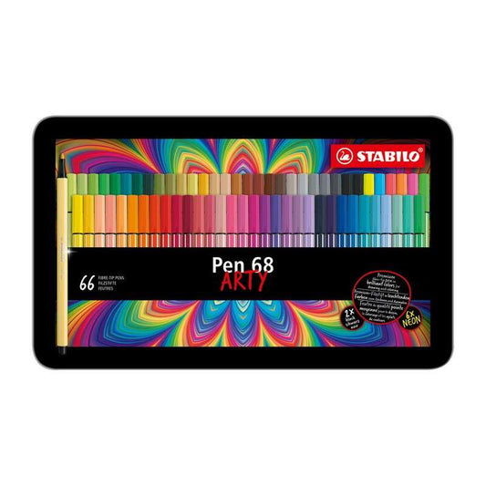 Stabilo Pen 68 Arty Caja Metalica de 66 Rotuladores - Punta de Fibra - Trazo de 1mm aprox. - Tinta a