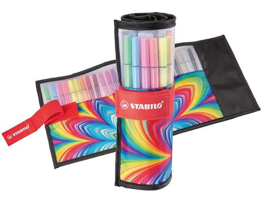 Stabilo Pen 68 Arty Rollerset de 25 Rotuladores - Estuche de Nylon Enrollable - Punta de Fibra - Tra