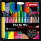 Stabilo Pen 68 MAX Arty Pack de 12 Rotuladores - Punta de Fibra Biselada - Trazo entre 1-5mm aprox.