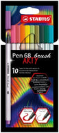 Stabilo Pen 68 Brush Arty Pack de 10 Rotuladores - Punta de Pincel - Tinta a Base de Agua - Colores