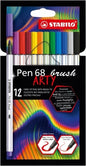 Stabilo Pen 68 Brush Arty Pack de 12 Rotuladores - Punta de Pincel - Tinta a Base de Agua - Colores