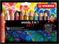 Stabilo Woody 3 en 1 Arty Pack de 10 Lapices de Colores + Sacapuntas - Lapiz de Color, Cera y Acuare