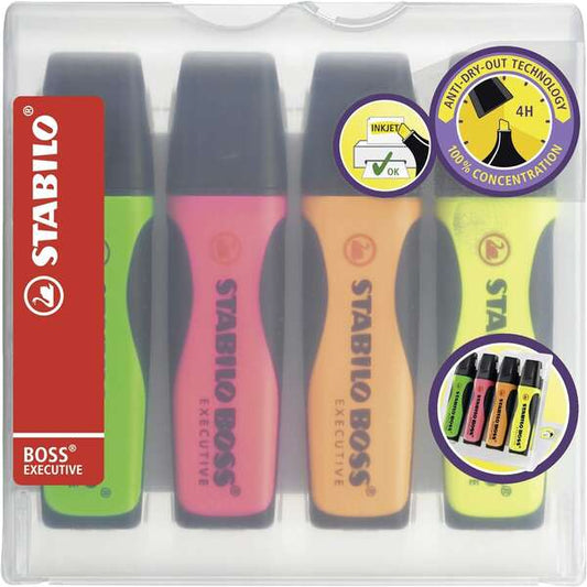 Stabilo Boss Executive Pack de 4 Marcadores Fluorescentes - Zona de Agarre - Trazo entre 2 y 5mm - R
