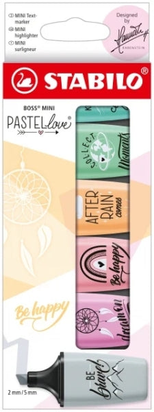 Stabilo Boss Mini Pastellove Pack de 6 Marcadores Fluorescentes - Trazo entre 2 y 5mm - Tinta con Ba