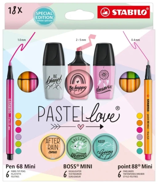 Stabilo Pastellove Pack de 18 Marcadores y Rotuladores - 6 Rotuladores Premium Pen 68 Mini, 6 Rotula