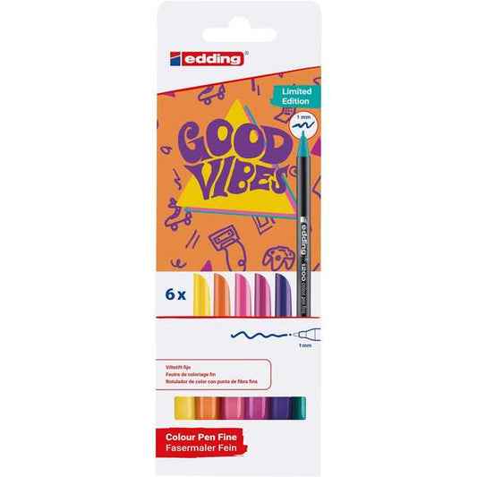 Edding 1200 Good Vibes Pack de 6 Rotuladores - Punta Redonda - Trazo 1mm - Tinta con Base de Agua -