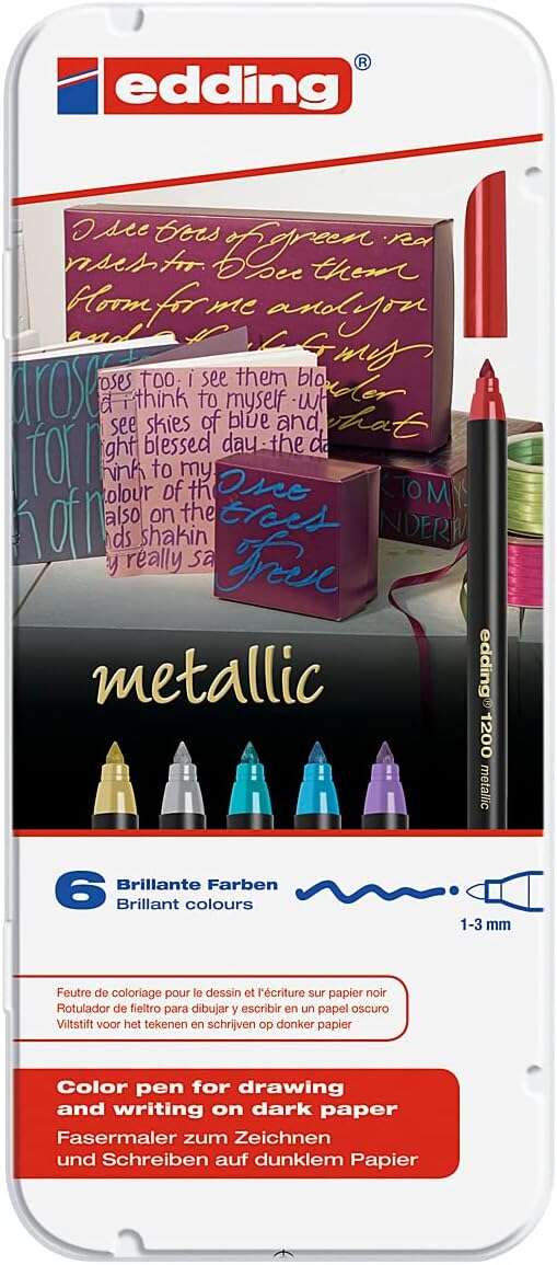 Edding 1200 Metallic Pack de 6 Rotuladores - Punta Redonda - Trazo 1mm - Tinta con Base de Agua - Co