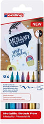 Edding 1340 Brush Pack de 6 Rotuladores - Punta Pincel Flexible - Trazo 1-3mm - Tinta con Base de Ag