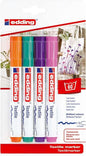 Edding 4500 Colores Divertidos Pack de 4 Rotuladores Permanentes para Textil - Punta Redonda - Trazo 2-3mm - Olor Neutro - Secado Rapido - Colores Naranja, Verde Palido, Violeta y Rosa