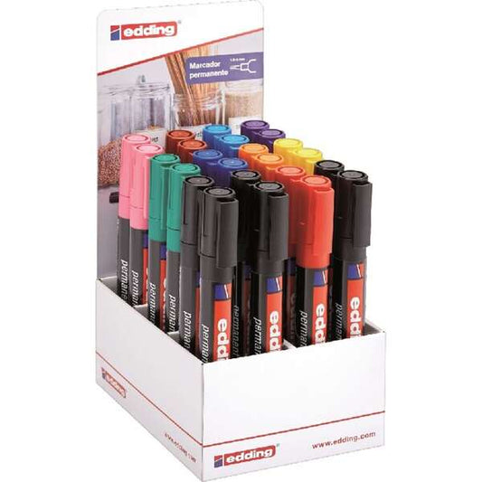 Edding 300 Expositor de 24 Rotuladores Permanentes - Punta Redonda - Trazo entre 1.5 y 3mm - Tinta C