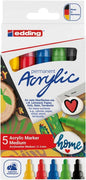 Edding 5100 Acrylic Pack de 5 Rotuladores Permanentes Acrilicos - Punta Redonda 2-3mm - Trazo Medio