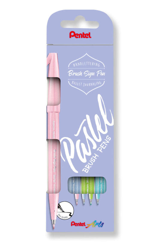 Pentel Brush Sing Pen Pastel Pack de 4 Rotuladores con Punta de Pincel - Lineas Finas o Gruesas depe