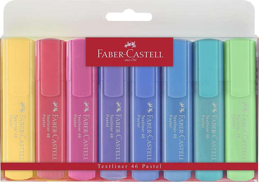 Faber-Castell Textliner 46 Pastel Pack de 8 Marcadores Fluorescentes - Punta Biselada - Trazo entre