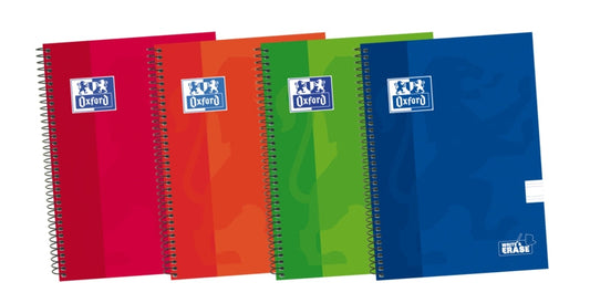 Oxford School Classic Write&Erase 4º Cuaderno Espiral - Tapa Extradura Resistente - Pauta de 2.5mm con Margen - 80 Hojas - Colores Surtidos - Cantidad: 5