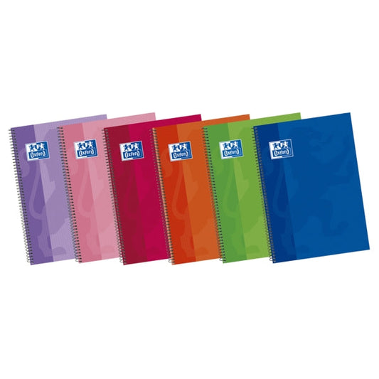 Oxford School Classic Write&Erase Fº Cuaderno Espiral - Tapa Extradura - Pauta 3.5mm con Margen - 80 Hojas - Colores Surtidos - Cantidad: 5