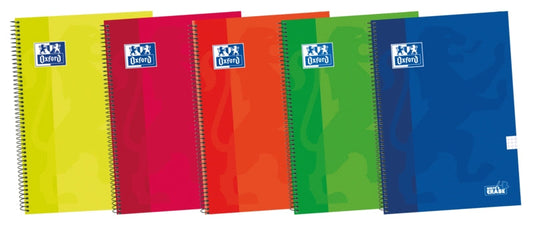 Oxford School Classic Write&Erase Fº Cuaderno Espiral - Tapa Extradura Resistente - Cuadricula 5x5 con Margen - 80 Hojas - Colores Surtidos - Cantidad: 5