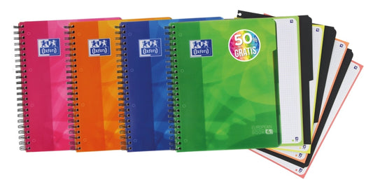 Oxford School Lagoon A4+ Europeanbook 4 - Tapa de Plastico Resistente - Incluye Separadores 5x5 - 120 Hojas de Papel de Alta Calidad - 50% mas Hojas Gratis - Cantidad: 5