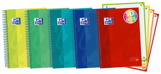 Oxford School Touch A5+ Europeanbook - Tapa Extradura Resistente - 120 Hojas de Colores Vivos - Cuadricula 5x5 - Cantidad: 5