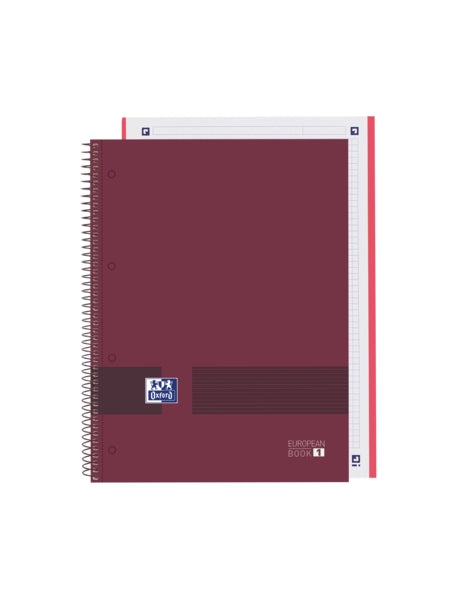 Oxford & You Europeanbook A4+ Tapa Extradura - Cuaderno de 80 Hojas - Tamaño A4+ - Cuadricula 5x5 - Color Burdeos - Cantidad: 5