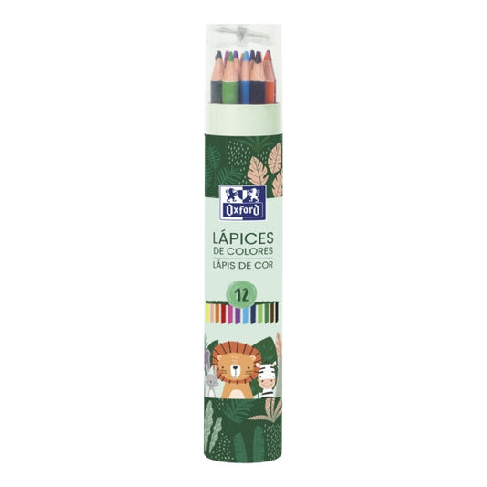 Oxford Animal Besties Tubo de 12 Lapices de Colores + Sacapuntas - Fabricados en Madera - Lapices De
