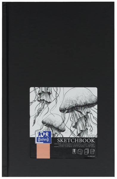 Oxford Artbooks A5 Tapa Extradura Cuaderno Cosido Esbozo - Tamaño A5 - Tapa Dura - Cuaderno Cosido - 96 Hojas de 100gr - Color Negro - Cantidad: 5