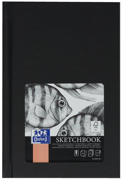 Oxford Artbooks A6 Cuaderno Cosido Esbozo - Tapa Extradura Resistente - 96 Hojas de 100gr - Color Negro - Cantidad: 5