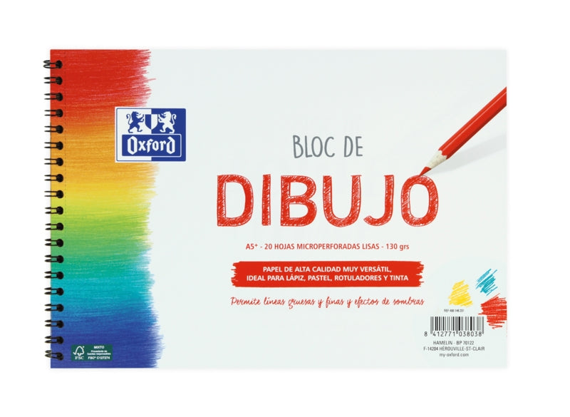 Oxford Dibujo Escolar Bloc Espiral Dibujo A5+ - Tapa Blanda/Contratapa Rigida - 20 Hojas 130gr Liso - Cantidad: 5
