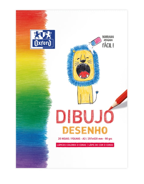 Oxford Dibujo Infantil/Ocio Bloc Encolado A3 - Tapa Blanda/Contratapa Rigida - 20 Hojas 90gr - Ideal para Dibujar y Colorear - Cantidad: 5