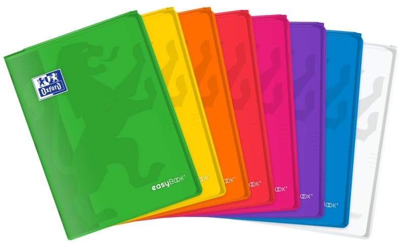 Oxford Easybook A4 Libreta Grapada - Tapa de Plastico Resistente - 1 Linea con 2 Margenes - 48 Hojas de Papel de Alta Calidad - Cantidad: 10