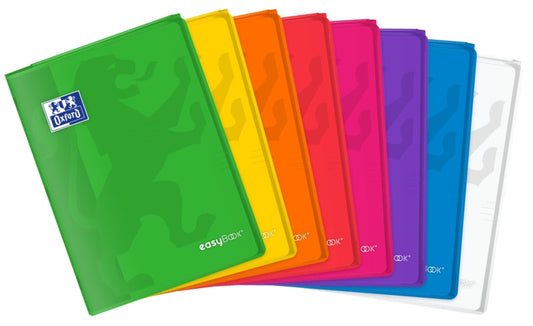 Oxford Easybook A4 Libreta Grapada - Tapa de Plastico Resistente - 1 Linea con 2 Margenes - 48 Hojas de Papel de Alta Calidad - Cantidad: 10