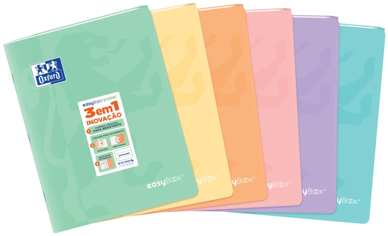 Oxford Easybook A4 Libreta Grapada - Tapa de Plastico Resistente - 1 Linea con 2 Margenes - 48 Hojas de Papel Pastel - Cantidad: 10