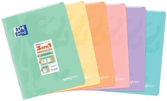 Oxford Easybook A4 Libreta Grapada - Tapa de Plastico Resistente - 1 Linea con 2 Margenes - 48 Hojas de Papel Pastel - Cantidad: 10