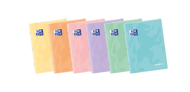 Oxford Easybook A4 Libreta Grapada - Tapa de Plastico Resistente - 48 Hojas con Margen - Cuadricula 4x4 - Diseño en Tonos Pastel - Cantidad: 10