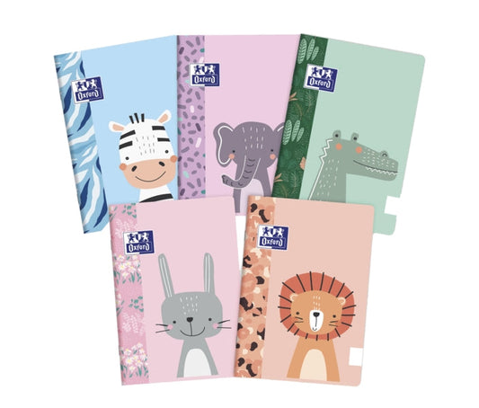 Oxford Kids Libreta Grapada A5+ Lisa Tapa Blanda Tacto Suave Touch - Ideal para Niños - Tamaño A5+ - Tapa Blanda con Tacto Suave - 48 Hojas - Surtido 5 Animal Besties - Cantidad: 10