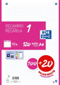 Oxford School Recambio A4 120 Hojas Cuadricula 5x5mm - 4 Taladros - Banda de Color Fucsia