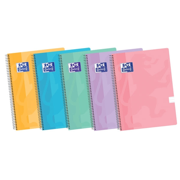 Oxford School Classic A4+ Europeanbook Spiralflex - Tapa de Plastico Resistente - 50 Hojas de Papel de Alta Calidad - 1 Linea para Escribir - Colores Surtidos - Cantidad: 5