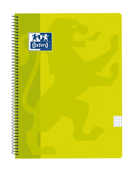 Oxford School Classic Cuaderno Espiral Tapa de Plastico Folio 4x4 - 80 Hojas - Margen 4x4 - Tamaño Folio - Color Lima - Cantidad: 5