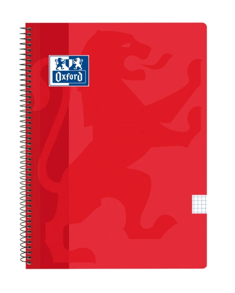 Oxford School Classic Cuaderno Espiral Tapa de Plastico Folio 4x4 - 80 Hojas - Tapa de Plastico - Color Rojo - Cantidad: 5