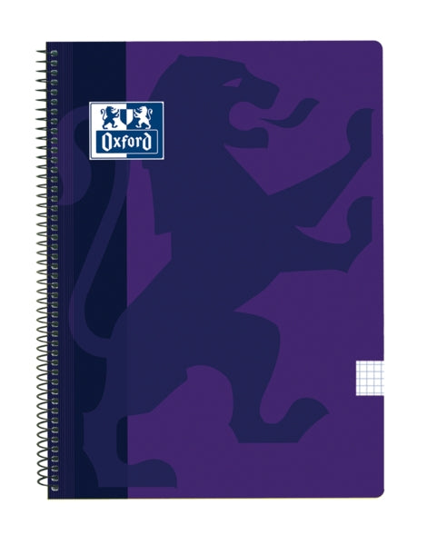 Oxford School Classic Cuaderno Espiral Tapa de Plastico Folio 4x4 - 80 Hojas - Tapa de Plastico Resistente - Cuadricula 4x4 con Margen - Color Lila - Cantidad: 5