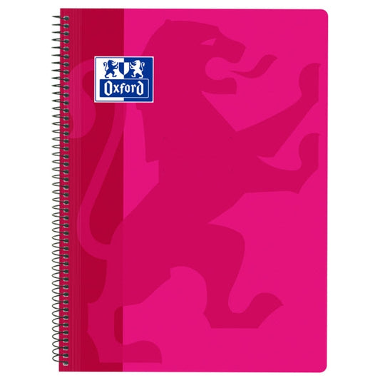 Oxford School Classic Cuaderno Espiral Tapa de Plastico Folio 4x4 - 80 Hojas - Margen - Ideal para Estudiantes - Color Fucsia - Cantidad: 5
